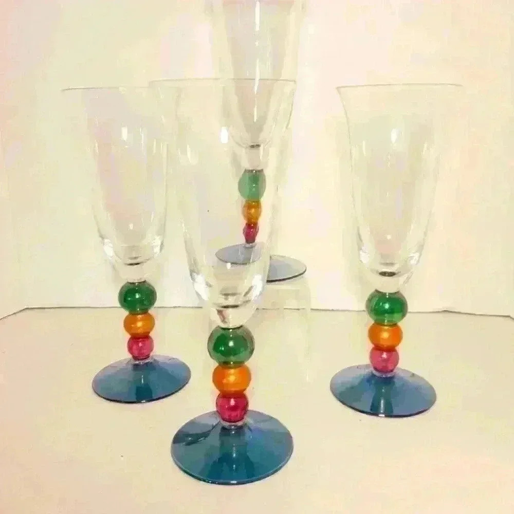 Set of 4 Art Glass  Champagne Flutes